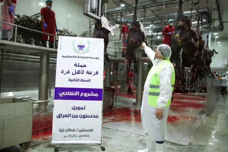 بإشراف رئيس المؤسسة: الانتهاء من ذبح وتقطيع أضاحي غزة